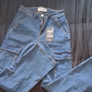 💎🖤Refuge Flare Jeans - Deep Blue Wide Leg Cargo Jeans NEW W tags